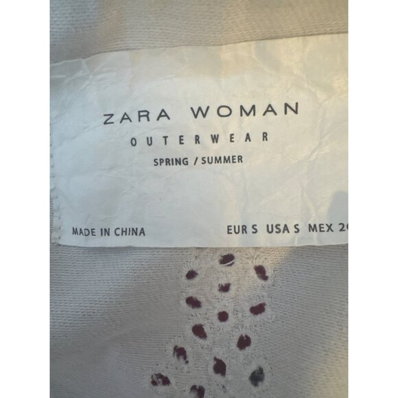 ZARA Eyelet Embroidered Small White Outerwear Snap Button Jean Jacket - Picture 3 of 13